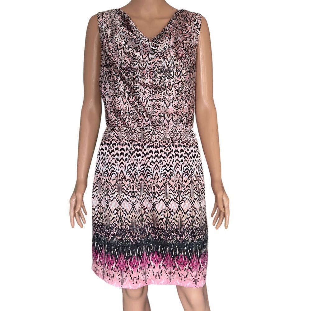 Dana Buchman Abstract Print Draped Sleeveless Dress Medium